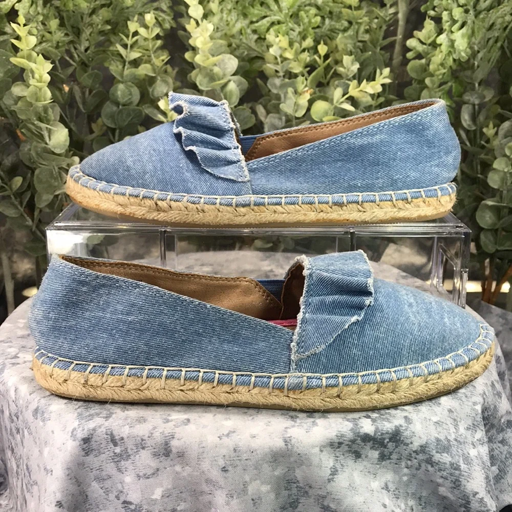 Wonder Nation Blue Jean Ruffle Top Espadrille Flats Girls 3 💙Gently Pre-Loved💙